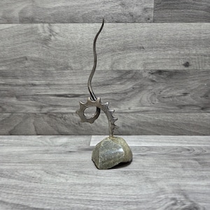 Hand Forged Gear / Stone Sculpture 7 1/2 Inches Tall