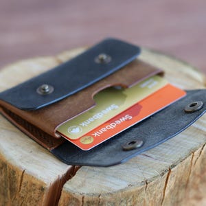 Minimalistisches Leder Kartenetui - Knopftasche, handgefertigt