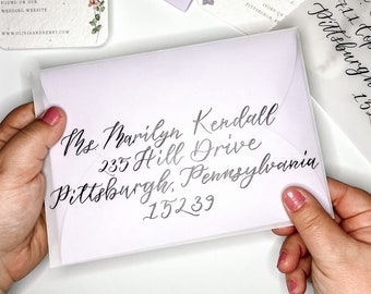 Vellum Wedding Envelopes with Calligraphy Addressing, Clear See-Through Envelopes