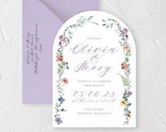 Floral Wedding Invitation with Envelope, Flower Wedding Invitation with Modern Calligraphy, Floral Framed Wedding Invitation