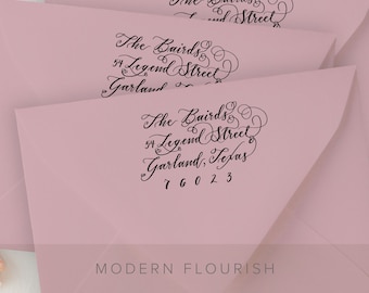MODERN FLOURISH Return Address Stamp, Handmade Wedding Return Address Stamp, Return Address Stamp for Housewarming Gift