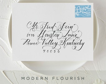 Wedding Invitation Envelope Calligraphy, Modern Wedding Invite Calligraphy Envelopes, Custom Flourished Calligraphy with Envelope