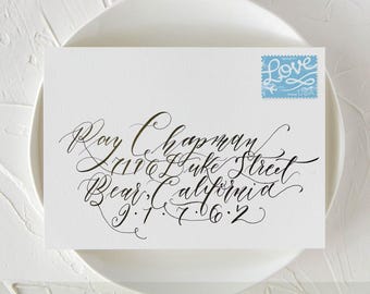 Free Spirited Wedding Envelope Calligraphy, Hand Lettered Guest Addresses