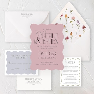 Wavy Modern Wedding Invitation, Wedding Invitation with Wavy Shape