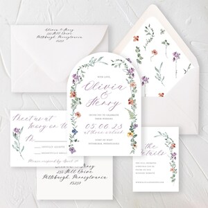 Floral Wedding Invitation, Flower Wedding Invitation with Modern Calligraphy, Floral Framed Wedding Suite