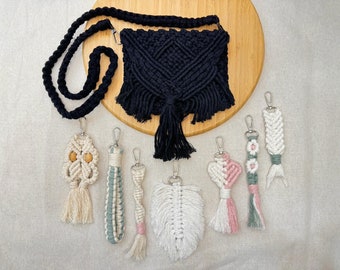 DIY Macrame Pattern Bundle: Shoulder Bag & 7 Keychain Designs - Step-by-Step Guide (PDF + Video Tutorial)