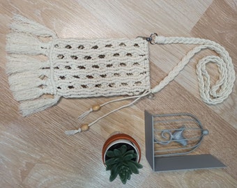 Sac de téléphone portable en macramé fait à la main - Petite pochette à bandoulière Boho Mobile Case, Mini sac à main de voyage, Smartphone épaule coton Boho Crochet