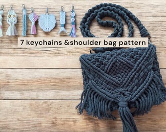 DIY Macrame Pattern Bundle: Shoulder Bag Keychain Designs