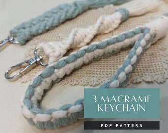 Macrame Keychain Pattern - PDF Instructions and Video Tutorial - How To Macrame Free Knot Guide for Beginners - DIY Boho Keyring, Bag Charm