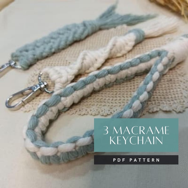 Macrame Keychain Pattern - PDF Instructions and Video Tutorial - How To Macrame Free Knot Guide for Beginners - DIY Boho Keyring, Bag Charm