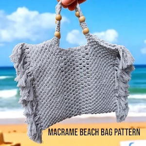 Patroon macramé strandtas - zelfstudie macramé draagtas - (pdf + video) Handgemaakte handtas, boodschappentas of markttasje met franje