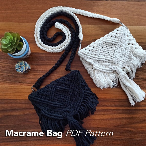 Macrame Bag PDF Pattern - Mini Shoulder Purse Macrame Tutorial - Crossbody, Messenger Makrome Bag Pattern