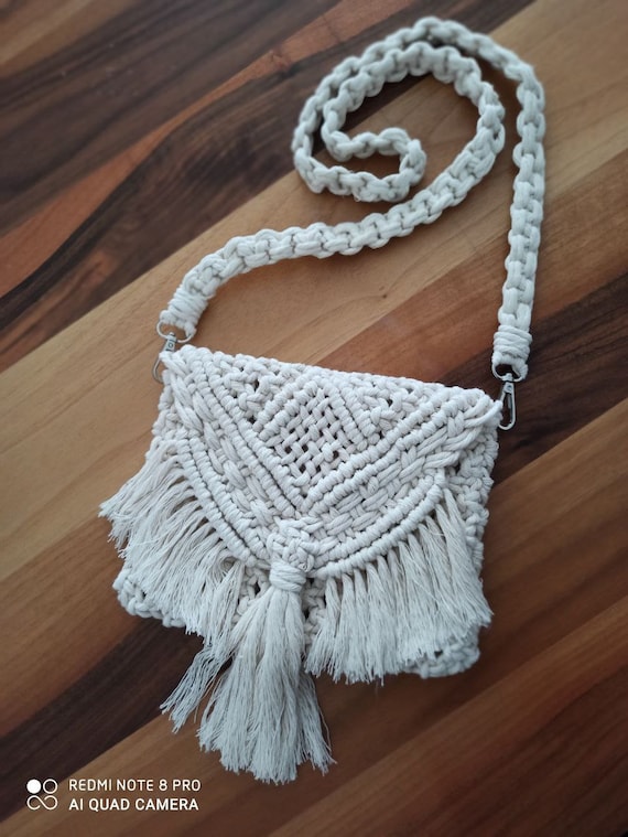 Handmade Macrame Shoulder Bag Macrame Bag With Fringe Boho Etsy