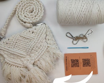 Kit para hacer un bolso de macramé: bolso de hombro o bandolera con videotutorial.