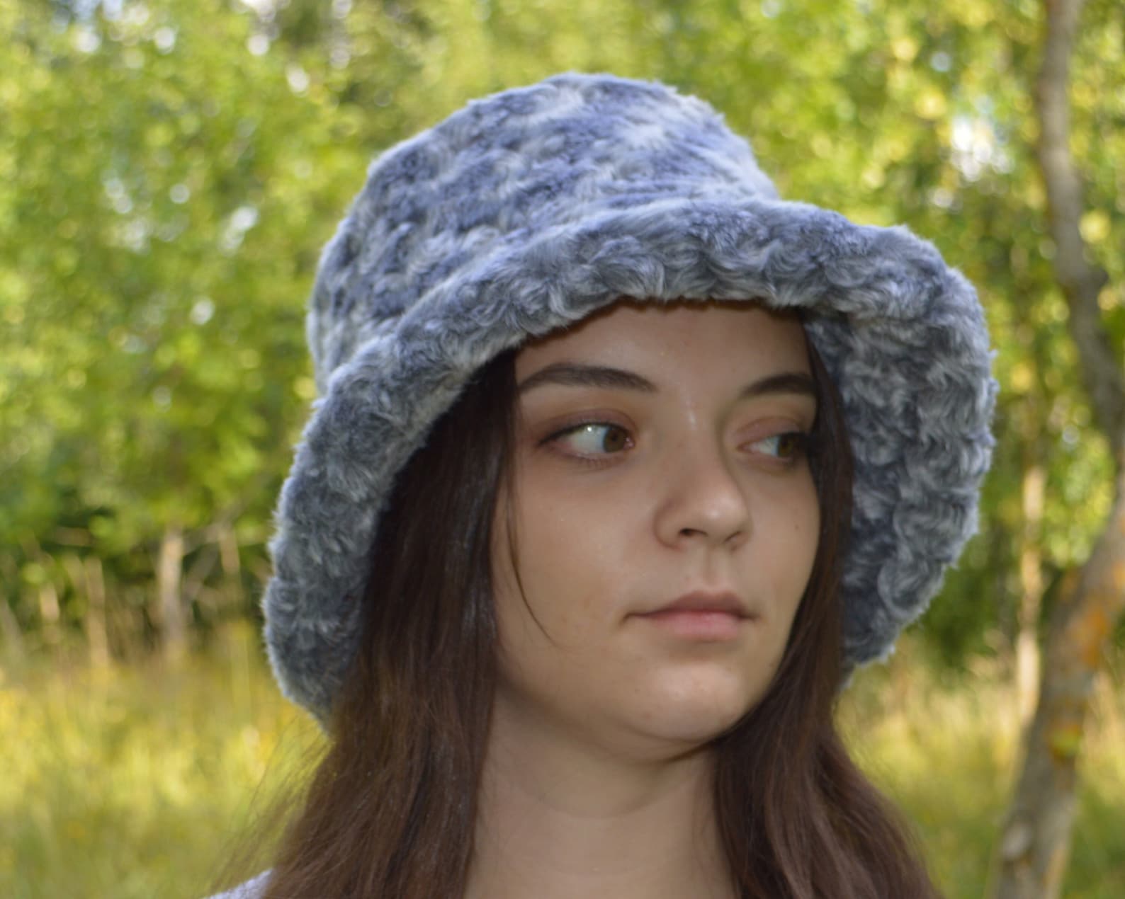 Faux fur bucket hat for women. Fluffy gray hat. Luxury fashion Etsy