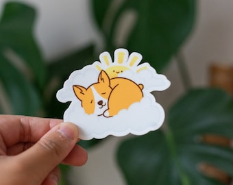 Corgi Cloud Napping Sticker - Vinyl Matte Weatherproof Scratchproof Cute Corgi Dog Die Cut for Car, Laptop, Water Bottle