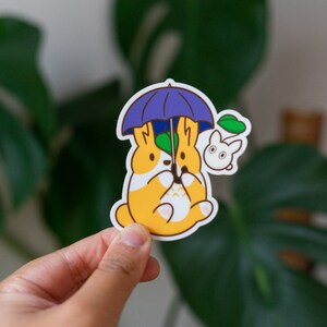 Big Bunny Dustling Totoro Corgi Sticker - Vinyle Mat Résistant aux intempéries Scratchproof Mignon Corgi Dog Die Cut pour voiture, ordinateur portable, bouteille d’eau