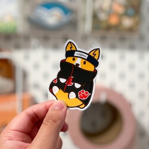 Ninja corgis Red Cloud Robe Anime Aufkleber - Vinyl Wetterfest kratzfest Niedlich Corgis Hund Die Cut