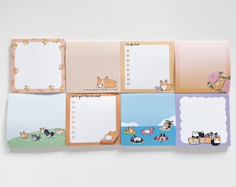 Corgi Post-It Sticky Notes - Cute Kawaii Corgi Dog Memo Notepad Note Pad Decorative Stationery Paper 3x3 50 Sheets