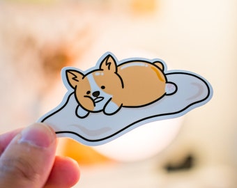 Lazy Sleepy Egg Corgi Anime Sticker - Vinyl Matte Weatherproof Scratchproof Cute Dog Die Cut for Car, Laptop, Water Bottle