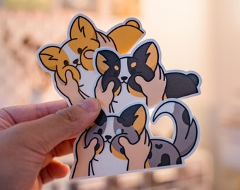 Corgi Face Squish Sticker - Vinyl Matte Weatherproof Scratchproof Cute Tri Color Merle Dog Die Cut for Car, Laptop, Water Bottle