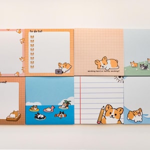 Corgi Post-It Sticky Notes - Cute Kawaii Corgi Dog Memo Notepad Notatnik Dekoracyjny papier piśmienniczy 3x3 50 arkuszy