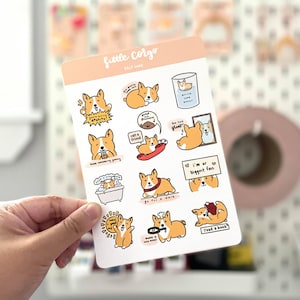 Motivierende Self Care Corgis Sticker Sheet - Matt Wetterfest Niedlicher Corgis Hund Kawaii Kuss Cut Laptop, Planer, Journal