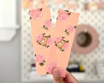 Mango the Corgo Peony Flower Floral Bookmark - Handmade Printed Velvet Soft Touch Book Mark