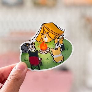 Calcomanía Corgis Camping - Vinilo mate resistente a la intemperie a prueba de rasguños Perro lindo troquelado para automóvil, computadora portátil, botella de agua