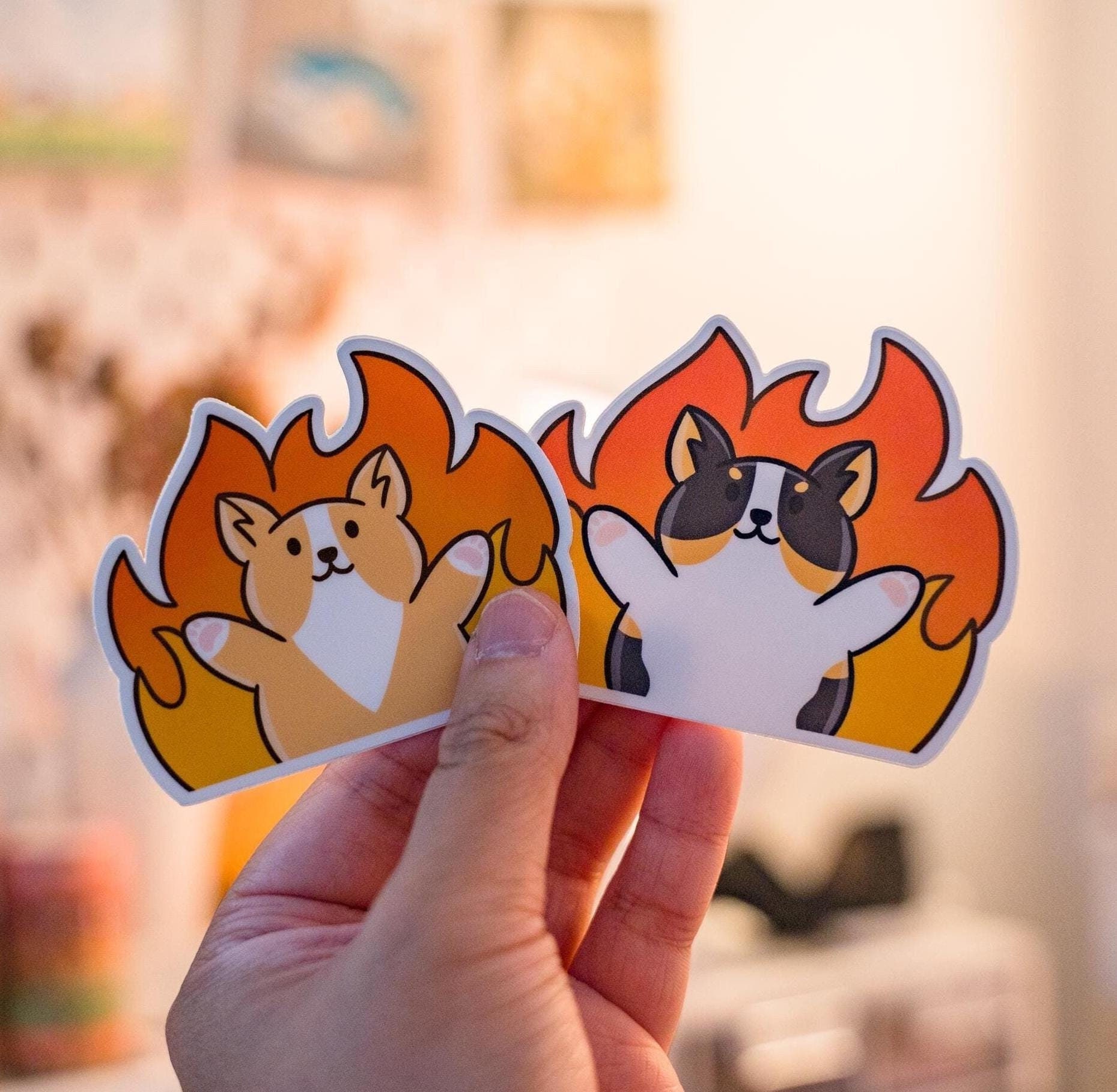 Arson Fiery Choatic Hellmo Corgi Meme Sticker - Vinyl Matte Weatherproof Scratchproof Cute Dog Die Cut for Car, Laptop, Water Bottle