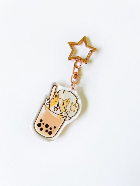 boba corgi keychain