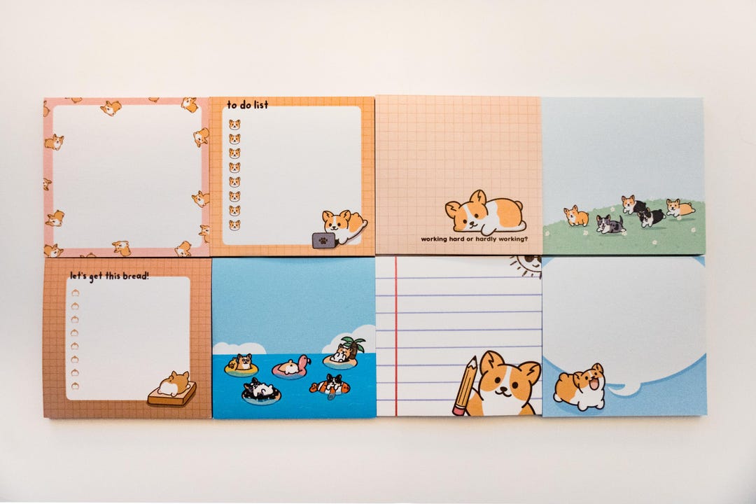 Editable Corgi Notes Corgi Post-it Sticky Notes - Cute Kawaii Corgi Dog Memo Notepad Note ...