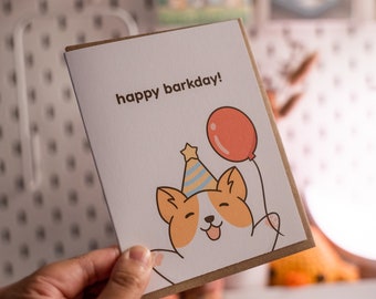 Happy Barkday - Corgi Dog Cute Punny Funny Celebration Birthday Birthdate Handmade Greeting Card