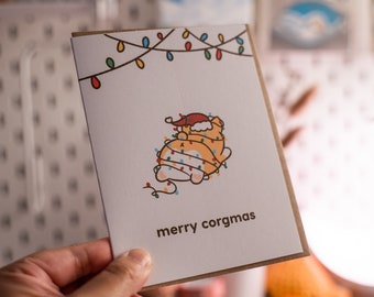 Merry Corgmas - Corgi Dog Cute Punny Funny Celebration Holidays Merry Christmas Handmade Greeting Card