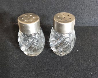 Vintage Danish Style Glass Salt and Pepper Shakers - 1960s Silver
