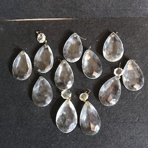 Vintage Set of 11 Crystal Teardrop Chandelier Drops, 2"