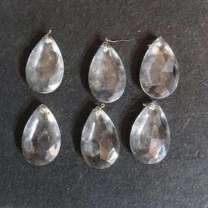 Vintage Set of 6 Crystal Teardrop Chandelier Drops, 2 1/2"