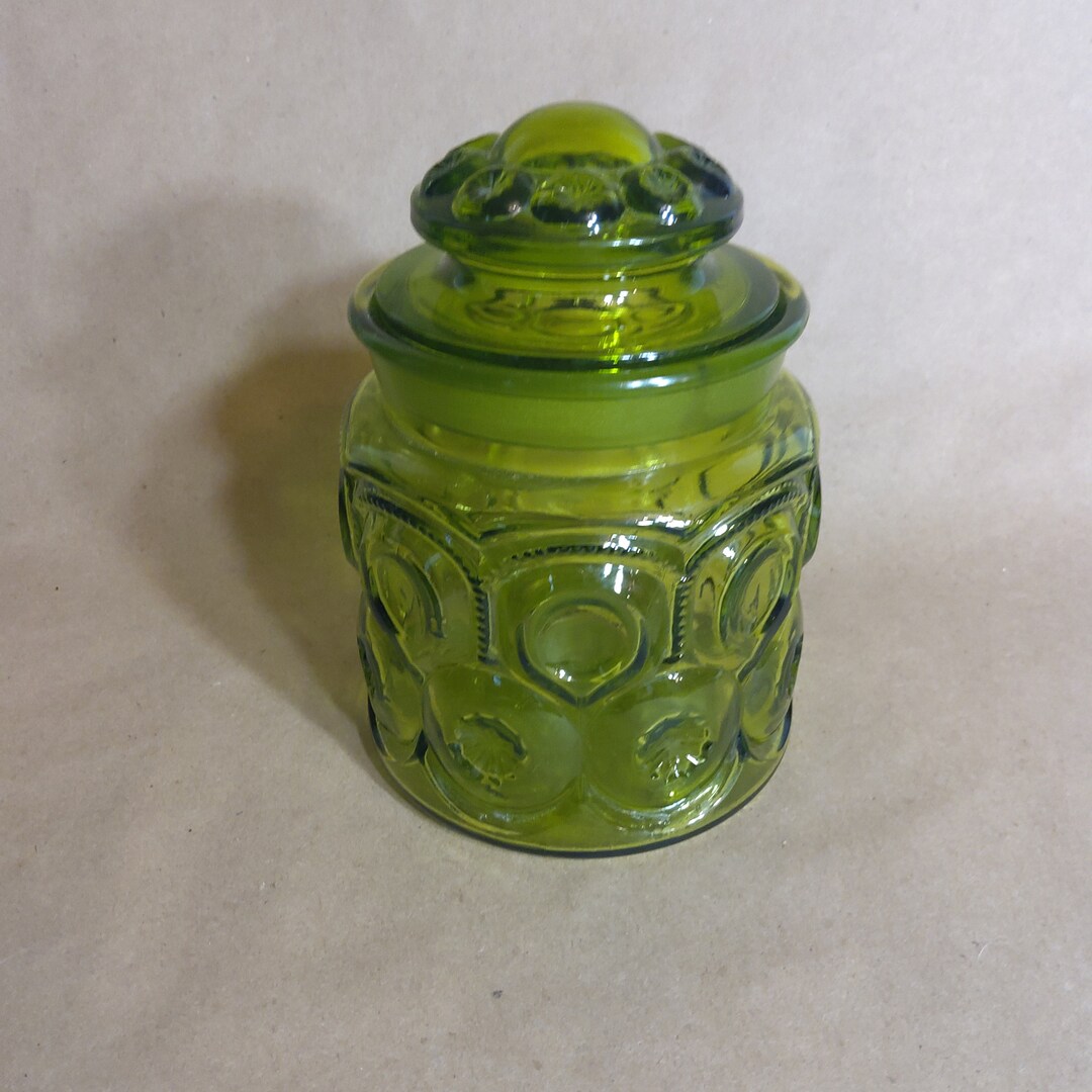 Vintage Green Glass Kitchen Canister Jar Etsy