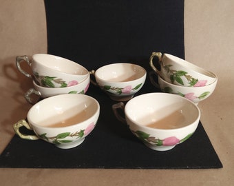 Set of 7 Franciscan Desert Rose coffee cups, 4 made in England, 3 made in the U.S.