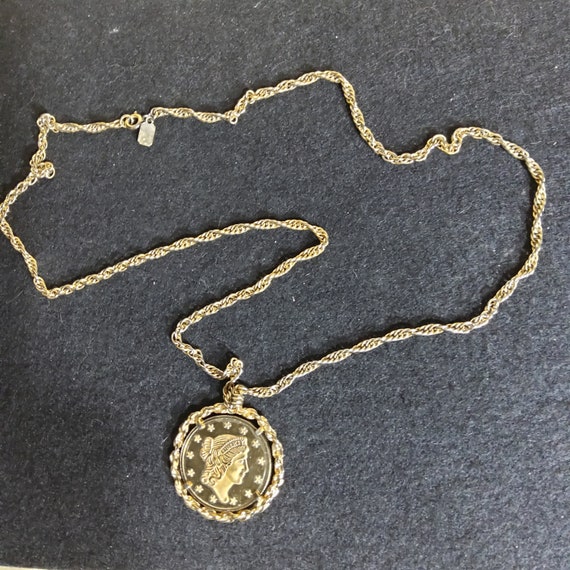 1976 Avon Goldtone Coin Pendant and Chain - image 1