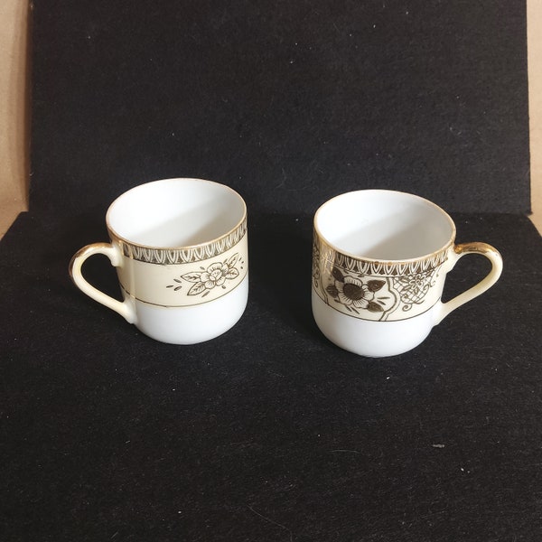 Vintage pair of Chikaramachi handpainted demi tasse cups, 2.25" tall