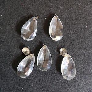 Vintage Set of 5 Crystal Teardrop Chandelier Drops, 2"