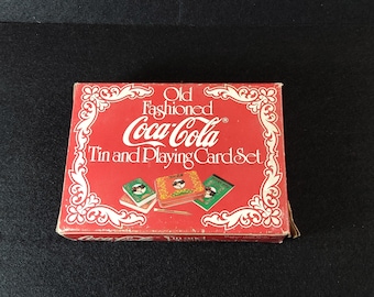 Old Fashioned Coca-Cola tin and playing cards