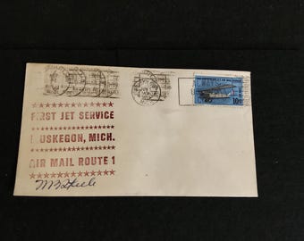 1968 First Day Cover, First Jet Service, Muskegon, Mich., Air Mail Route 1
