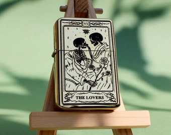 Personalised lighter with The Lovers tarot card engraved design, refillable and reusable lighter, couples anniversary, wedding gift