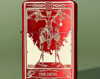 The Devil tarot card engraved lighter, engraved petrol lighter, tarot card engraving, cool gift, gold tarot card, personalised gift