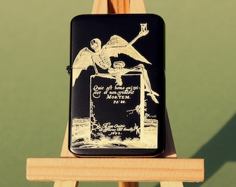Personalised lighter with death illustration, engraved design, refillable reusable lighter, wedding gift, personalised gift