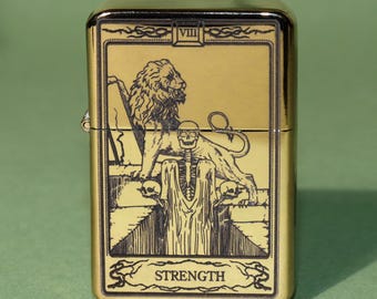 Strength Tarot Card Engraved Brass Lighter, Personalized Gift