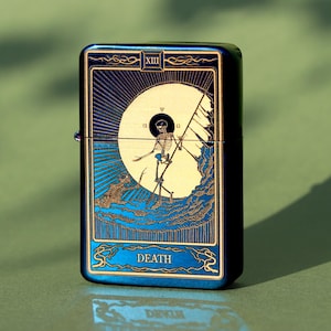Personalised Death Tarot Card Lighter, Engraved Refillable Metal Case