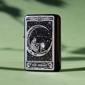 The Hermit tarot art gift, cool groomsmen gift, tarot engraved lighter, refillable and reusable lighter, personalised gift